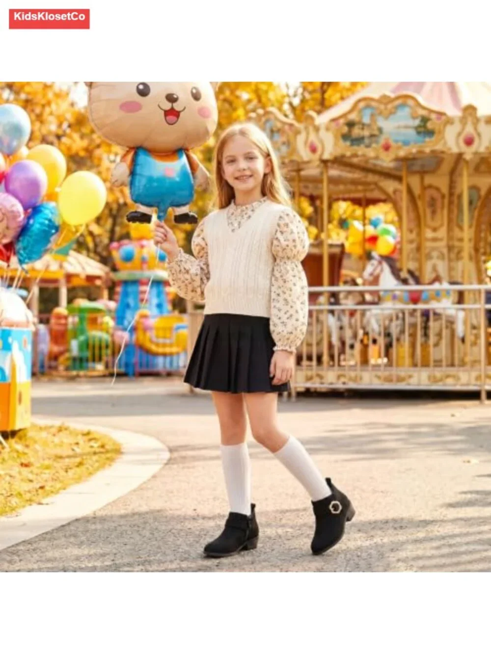 Toddler Girls Ankle Boots Round Toe Side Zipper Block Heel PU